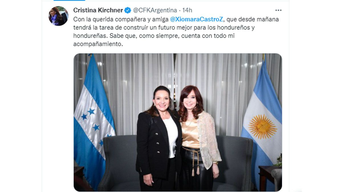 Xiomara Castro mantuvo una reunión a solas con Cristina Fernández de Kirchner ( Foto: cuenta de Twitter de Castro)