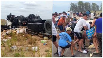 Volcó un camión, murió el chofer y vecinos saquearon la carga mientras los rescatistas trabajaban en el lugar