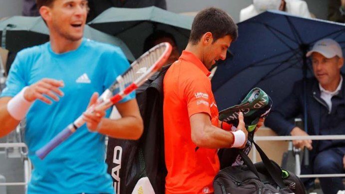 Roland Garros: A Djokovic y Thiem los frenó la lluvia y el rival de Nadal se definirá mañana