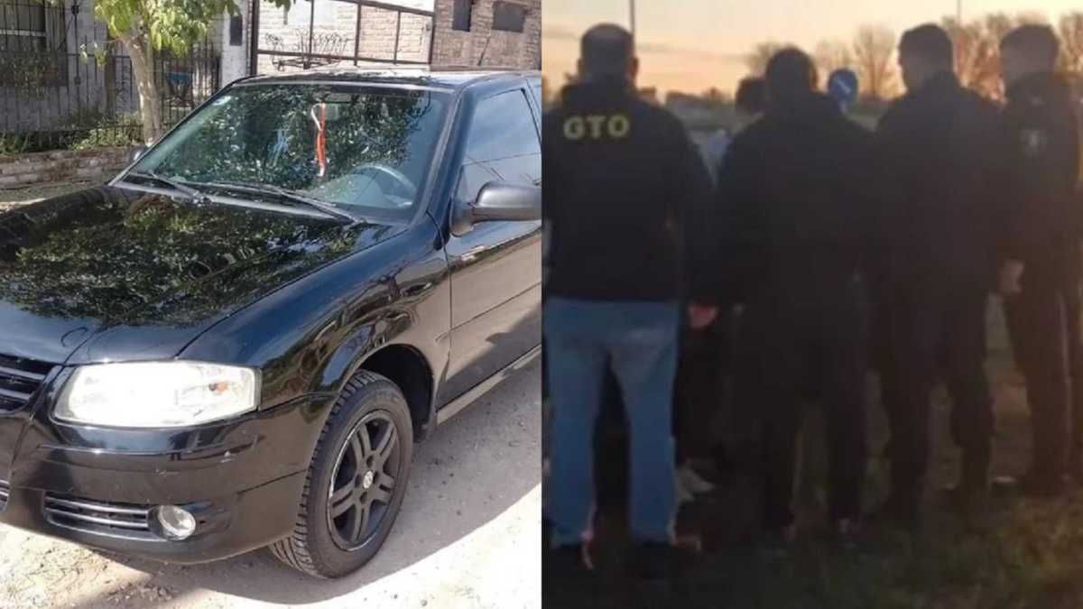 El auto en el que viajaban los nenes y el momento de la detención.