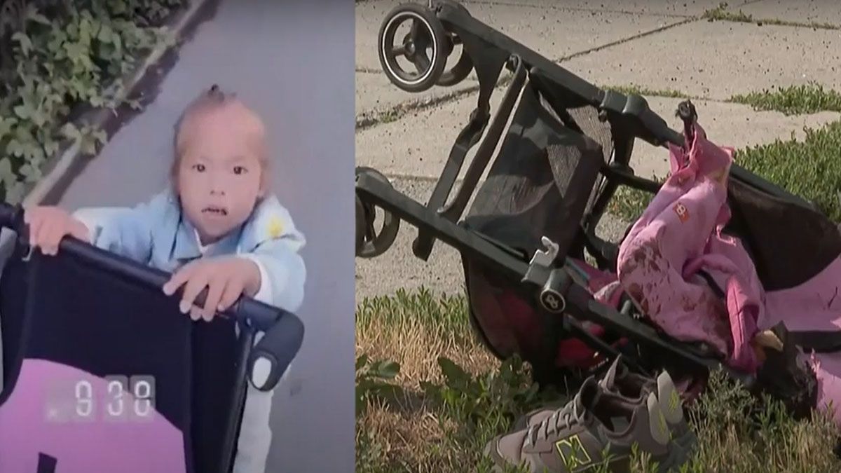 Antes y después de la tragedia. La pequeña Liza mira a la cámara de su mamá mientras está agarrada a su cochecito. Un poco más tarde
