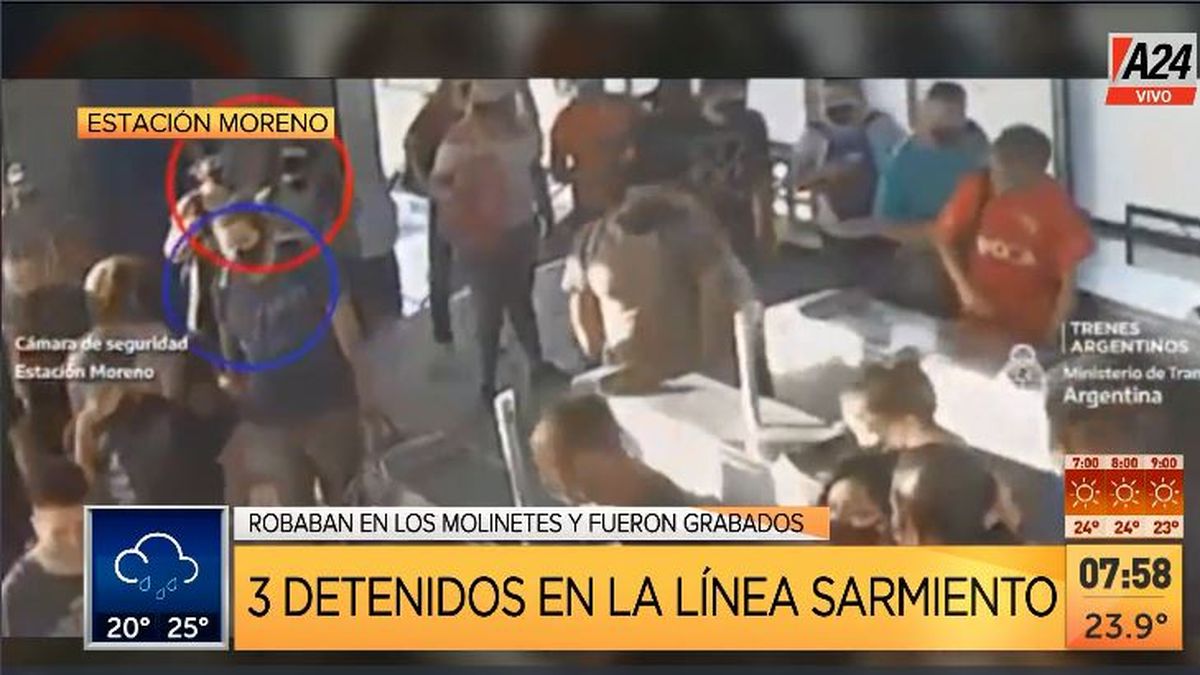 Moreno: cayó una banda de pungas en el tren Sarmiento. (Captura de Tv)