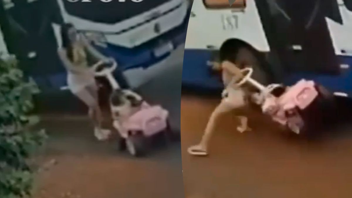 El video viral de cómo un colectivo se llevó puesta a una mamá y su hija