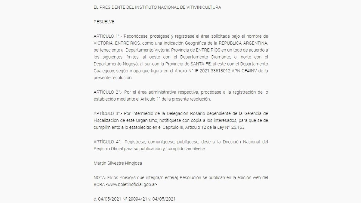 El INV aprobó la IG para Victoria en mayo; es el retorno de Entre Ríos a la producción de vino. 