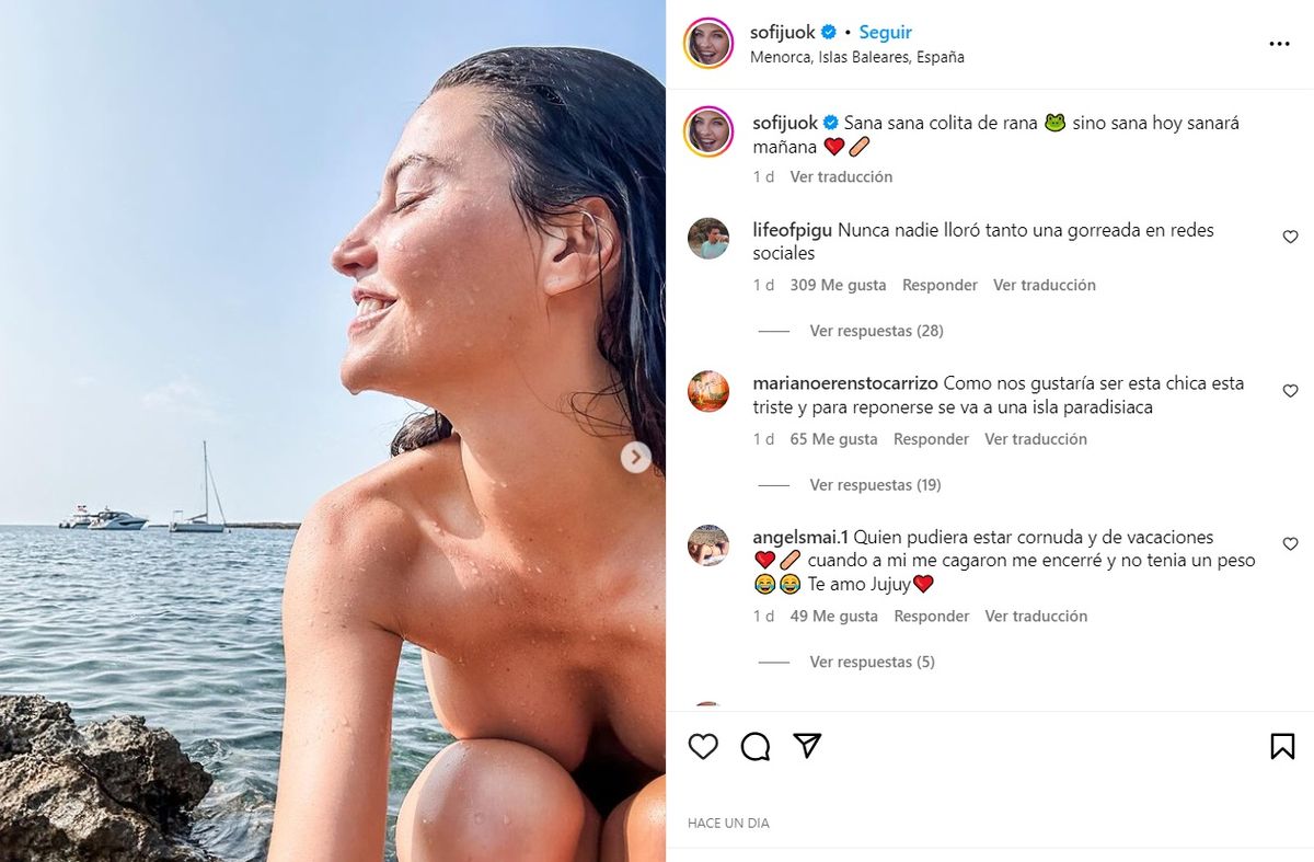 El topless de Sofía Jujuy Jiménez para olvidarse de la infidelidad de  Bautista Bello: Sana, sana...