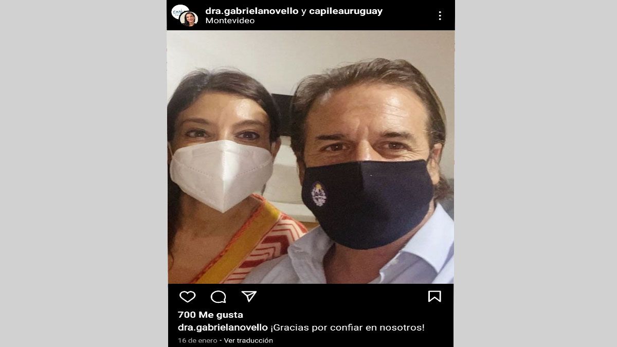 La doctora que hizo el implante capilar al presidente Lacalle, junto a él en la cuenta de Instagram de la clínica (Foto: cuenta de Instagram de Capilea)