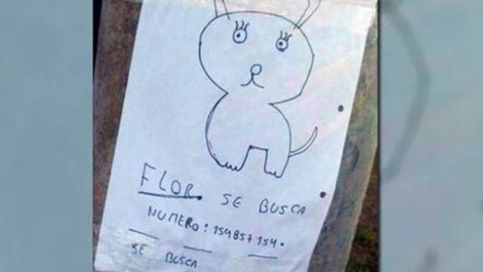 Dos nenes buscan a su mascota con un retrato porque no tienen una foto