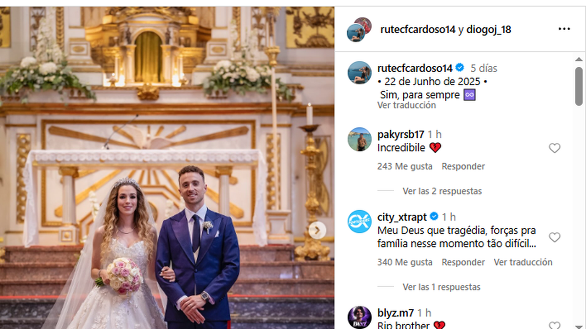 Diogo Jota se hab&iacute;a casado hace 11 d&iacute;as con la madre de sus tres hijos.