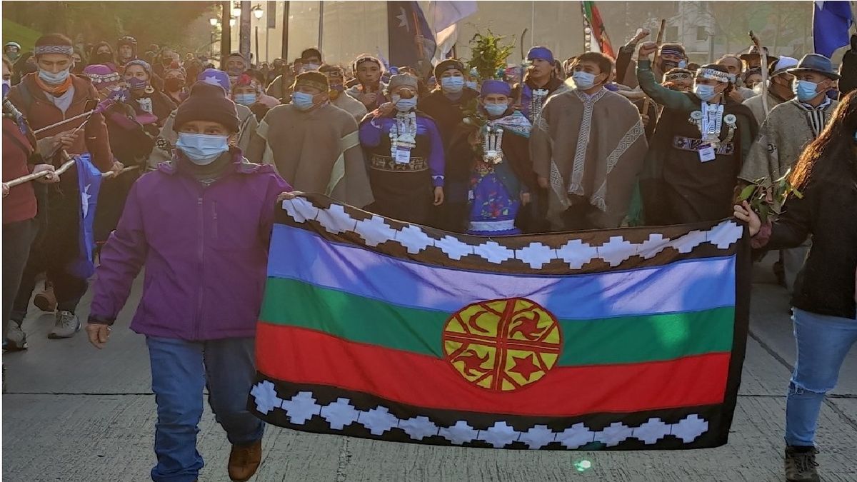Bandera Wenufoye: En 1992, Loncón formó parte de la creación de la enseña que identifica a la comunidad mapuche (Foto: Cuenta de Twitter de Loncón)