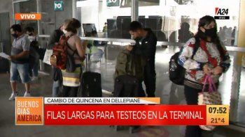 asi esta la terminal dellepiane, con largas colas para los testeos asi esta la terminal dellepiane, con largas colas para los testeos