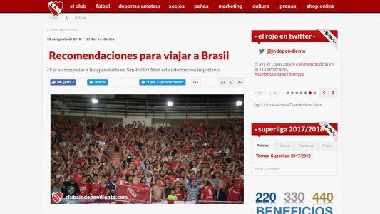 Las aberrantes “recomendaciones” de Independiente para sus hinchas en Brasil