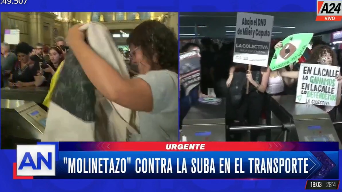 Se llevó adelante el molinetazo contra el aumento del transporte público. (Foto: captura A24)