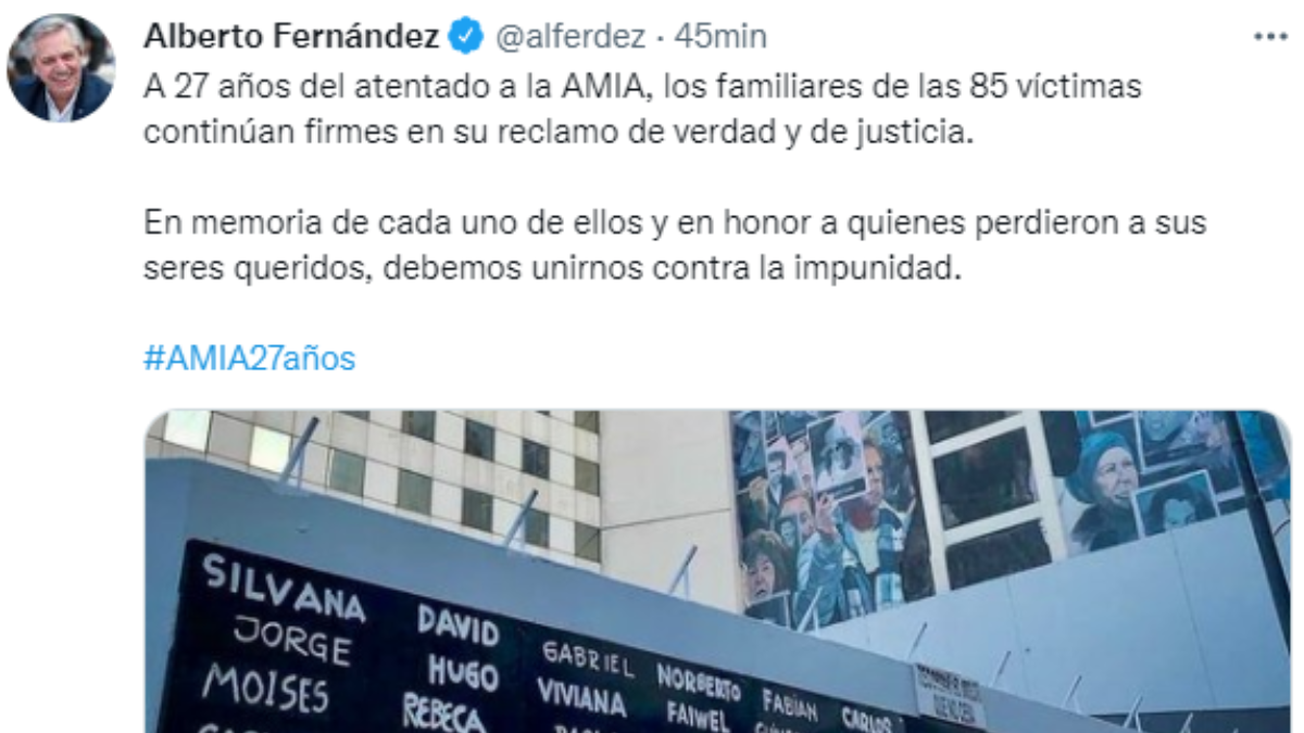 Alberto Fernández y la dirigencia política recordaron a las víctimas del atentado a la AMIA