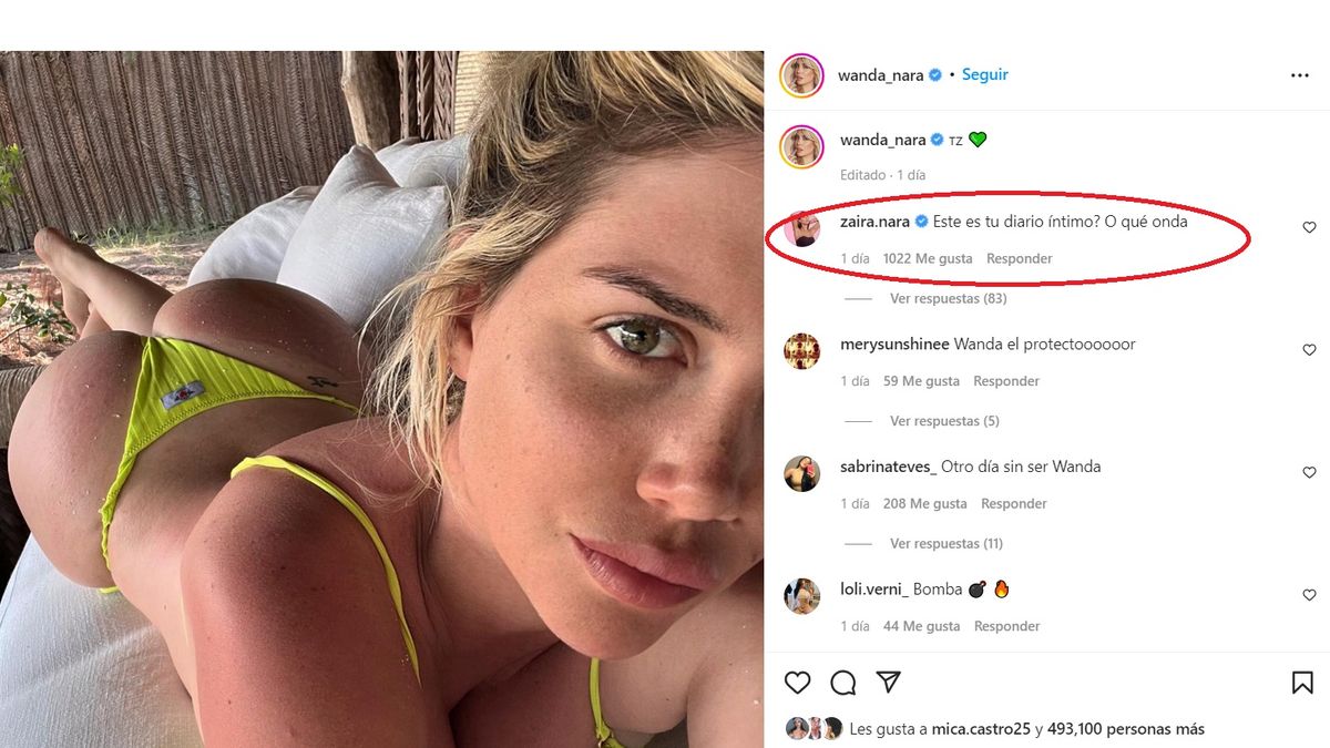 Filoso comentario de Zaira Nara a una foto de Wanda tomando sol