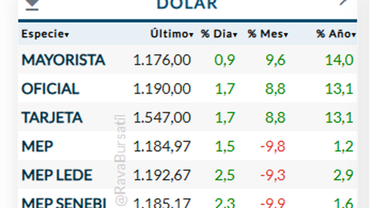 La cotización del dólar el jueves 24 de abril. (Fuente: Rava). La cotización del dólar el jueves 24 de abril. (Fuente: Rava).