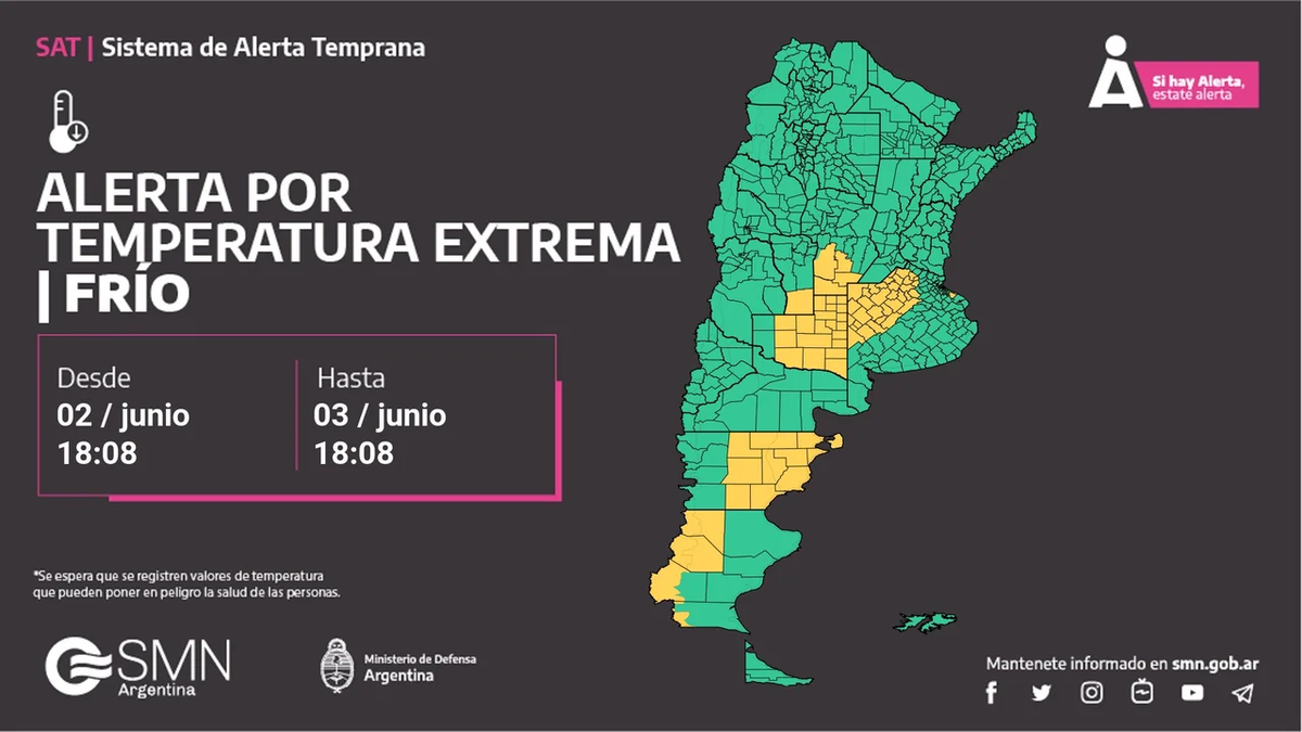 Pese a la baja de la temperatura, el Área Metropolitana de Buenos Aires no será alcanzado por la alerta amarilla emitida por el SMN. (Foto: SMN)