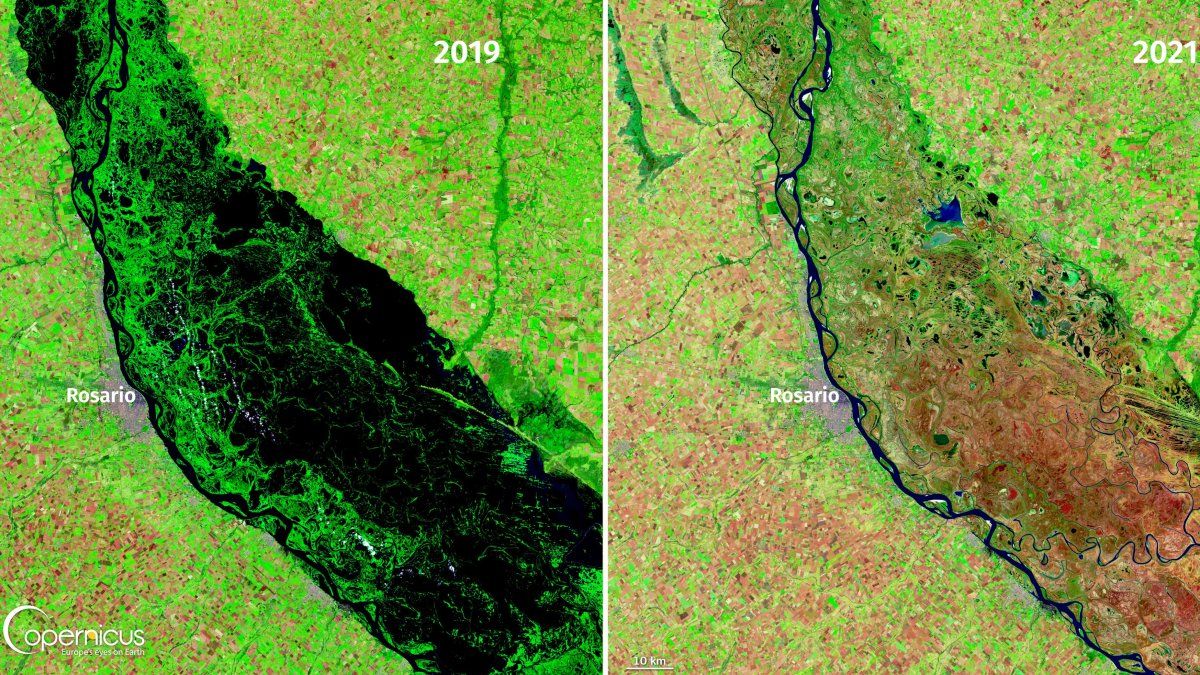 La bajante del Paraná vista por la Agencia Espacial Europea