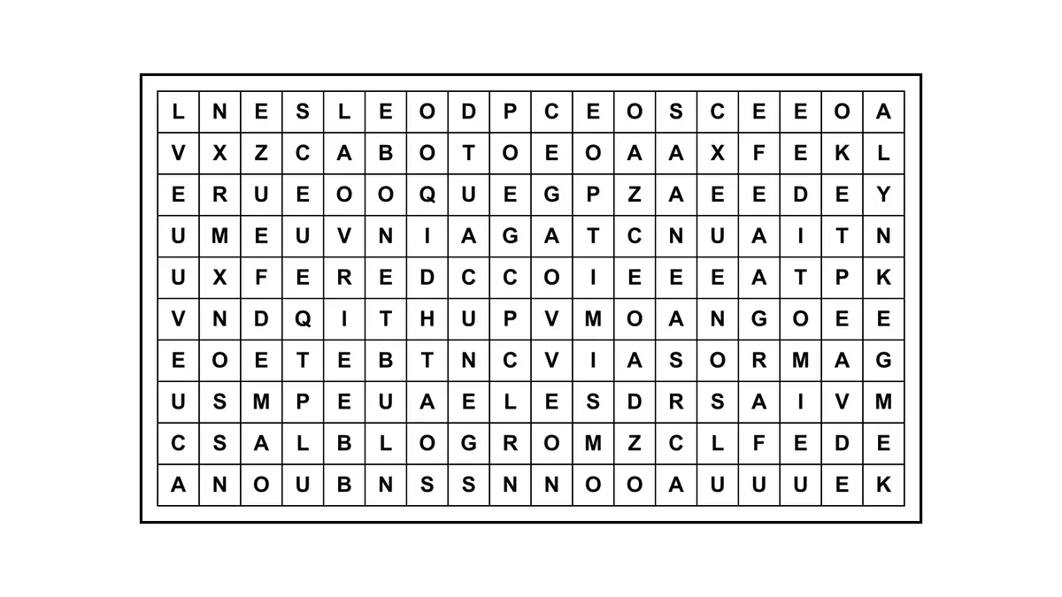 Encontrá la frase escondida en una sopa de letras con letras distribuidas en una matriz