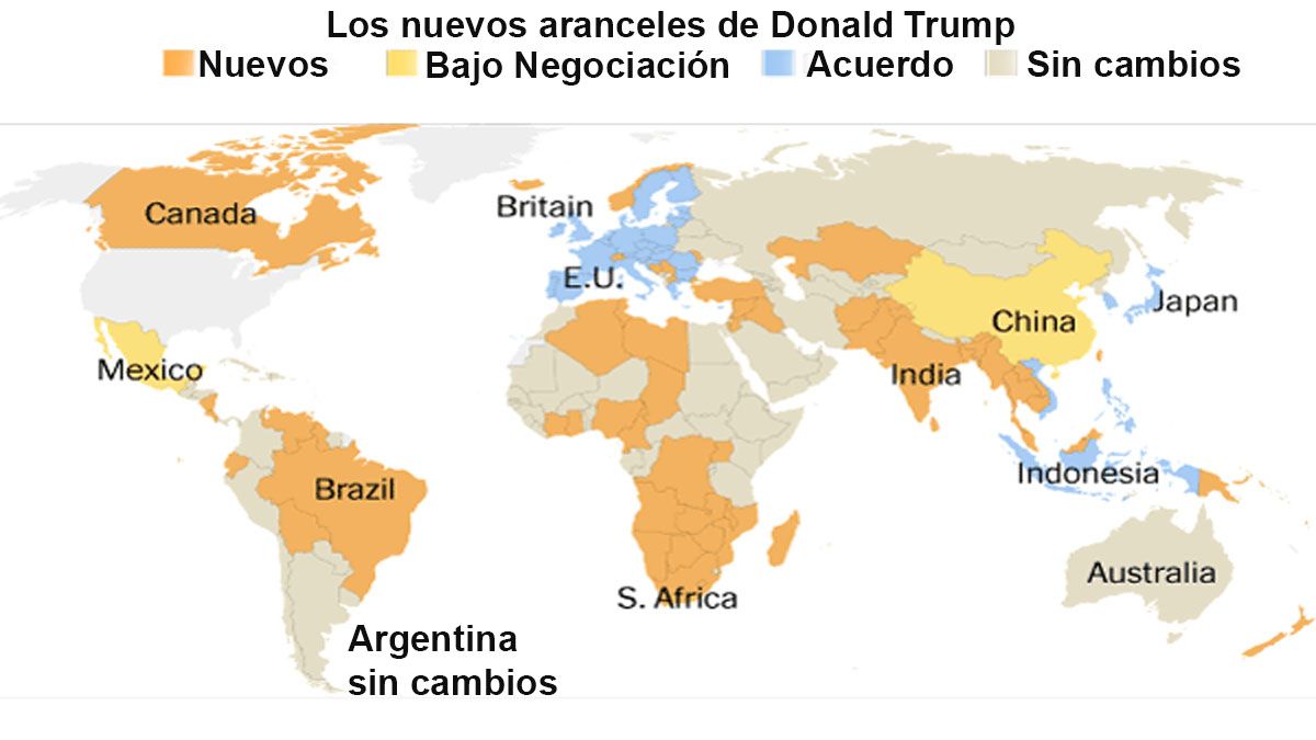 As&iacute; qued&oacute; el mapa que ahora est&aacute; por vencer, pero Trump insiste en volver a imponer tarifas arancelarias. (Foto: A24.com)