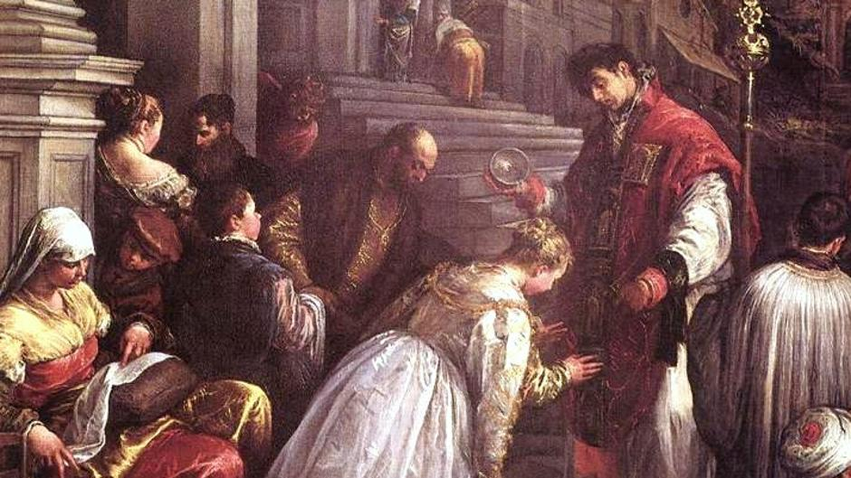 Valentín de Roma realizando una ceremonia matrimonial a escondidas del emperador Claudio II.