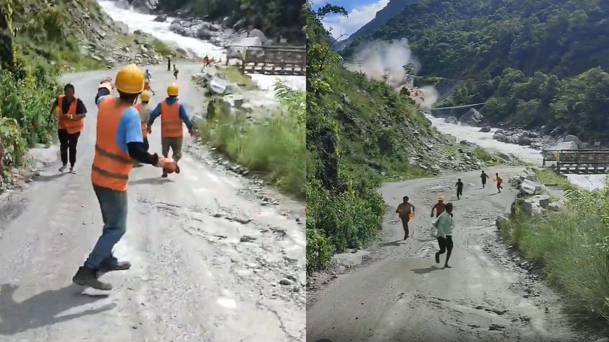 A correr por sus vidas. Trabajadores hidroeléctricos en el momento en que comienza la avalancha en Nepal. (foto: A24.com)