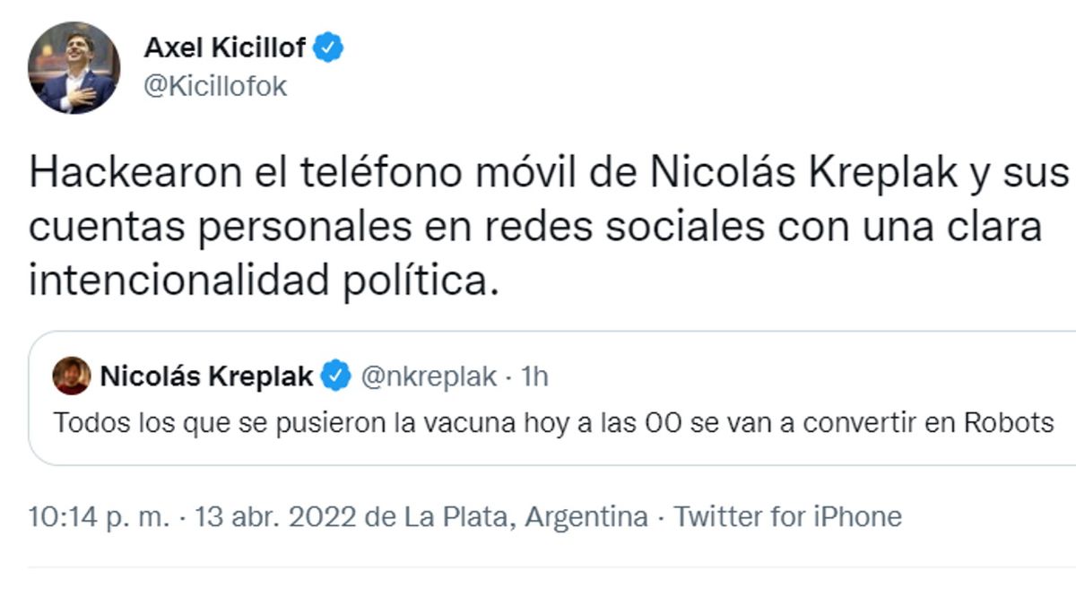 Kicillof se pronunció tras el hackeo al ministro Kreplak. 