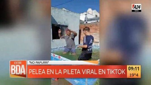 La pelea ninja en una pileta de lona que explotó en redes sociales