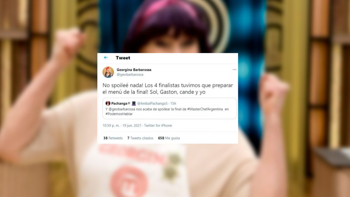 El tuit de Georgina Barbarossa para intentar remediar su error sobre la final de MasterChef Celebrity 2 (Telefe). 