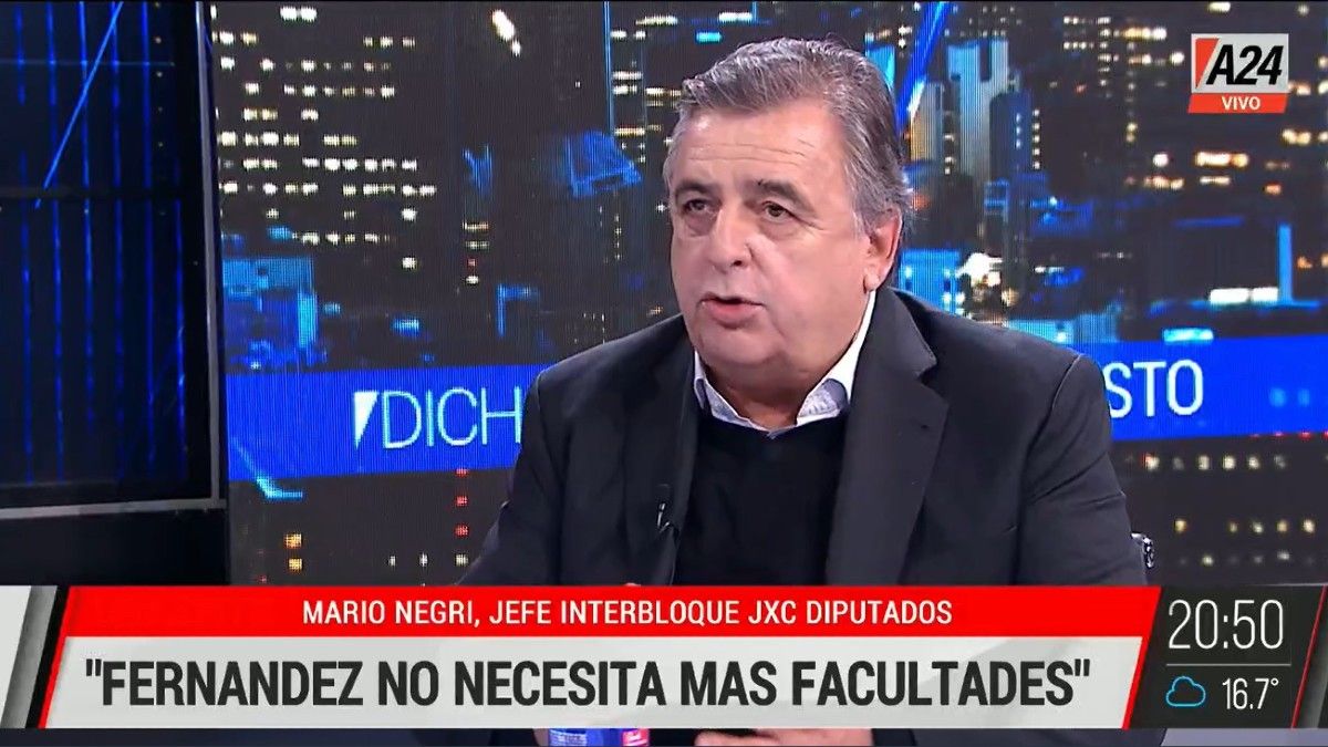 Mario Negri sobre los dichos de Alberto Fernández: Confunden literatura con guitarra