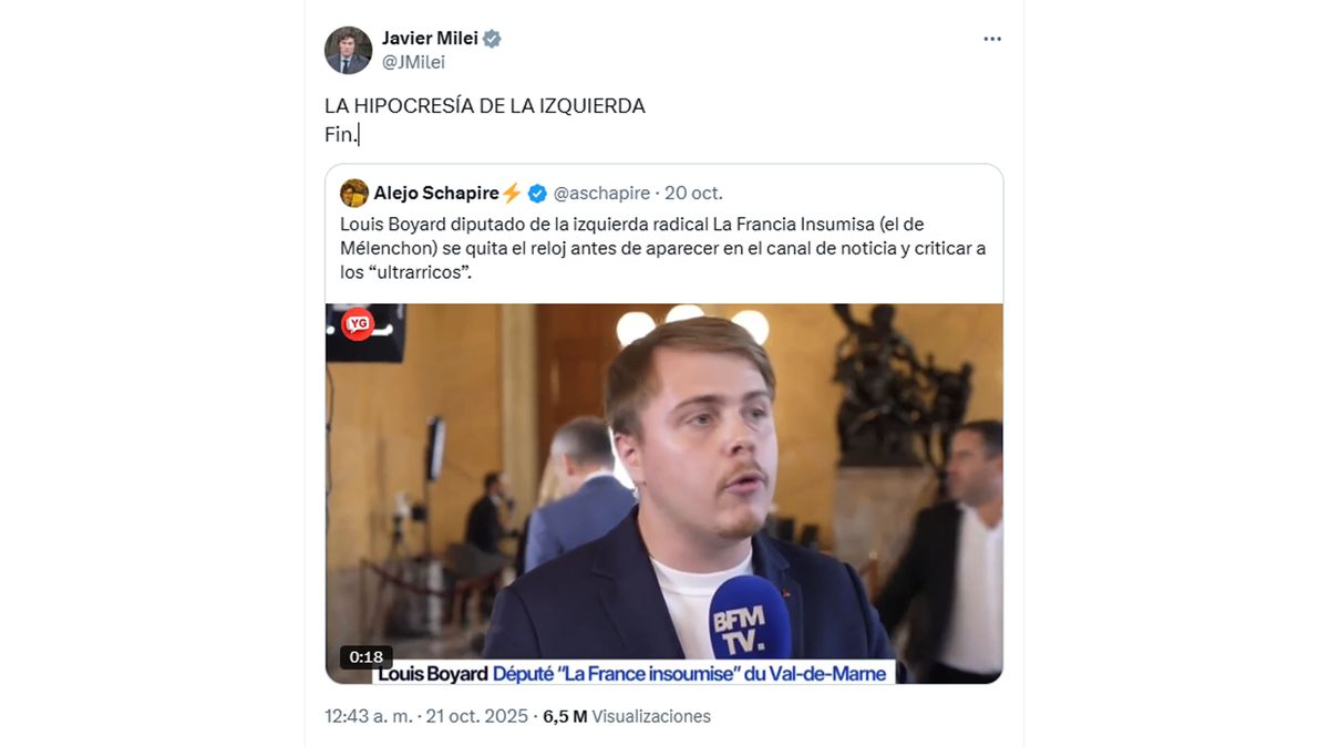 Milei, en su cruce con un diputado francés, por la 