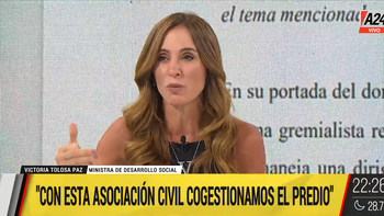 Victoria Tolosa Paz desmintió que durante su gestión en Desarrollo Social se haya destinado más de mil millones de pesos para El Sueño del Principito (Foto: captura A24). Victoria Tolosa Paz desmintió que durante su gestión en Desarrollo Social se haya destinado más de mil millones de pesos para El Sueño del Principito (Foto: captura A24).