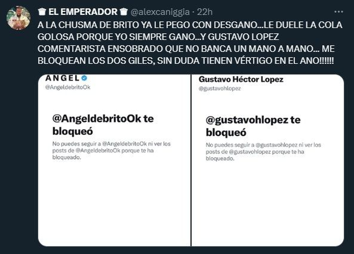 Duro enfrentamiento entre Ángel de Brito y Alex Caniggia