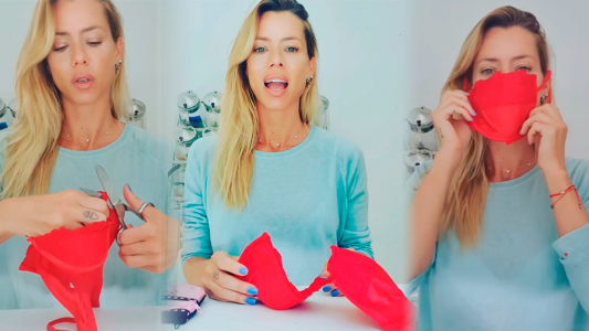 El tapa bocas de Nicole Neumann realizado con un corpiño: No soy buena con las manualidades