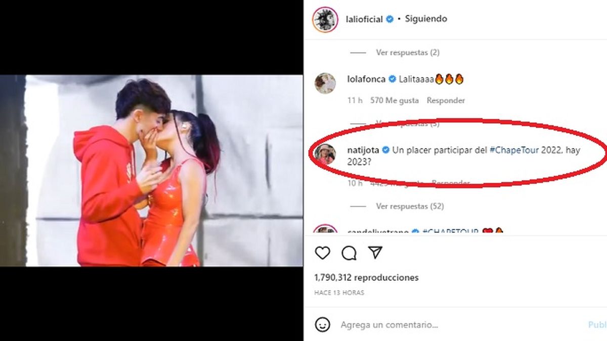 Nati Jota comentó el posteo de Lali Espósito con los chapes del show en Santa Fe, donde la influencer fue una las que subió al escenario para recibir su beso. 
