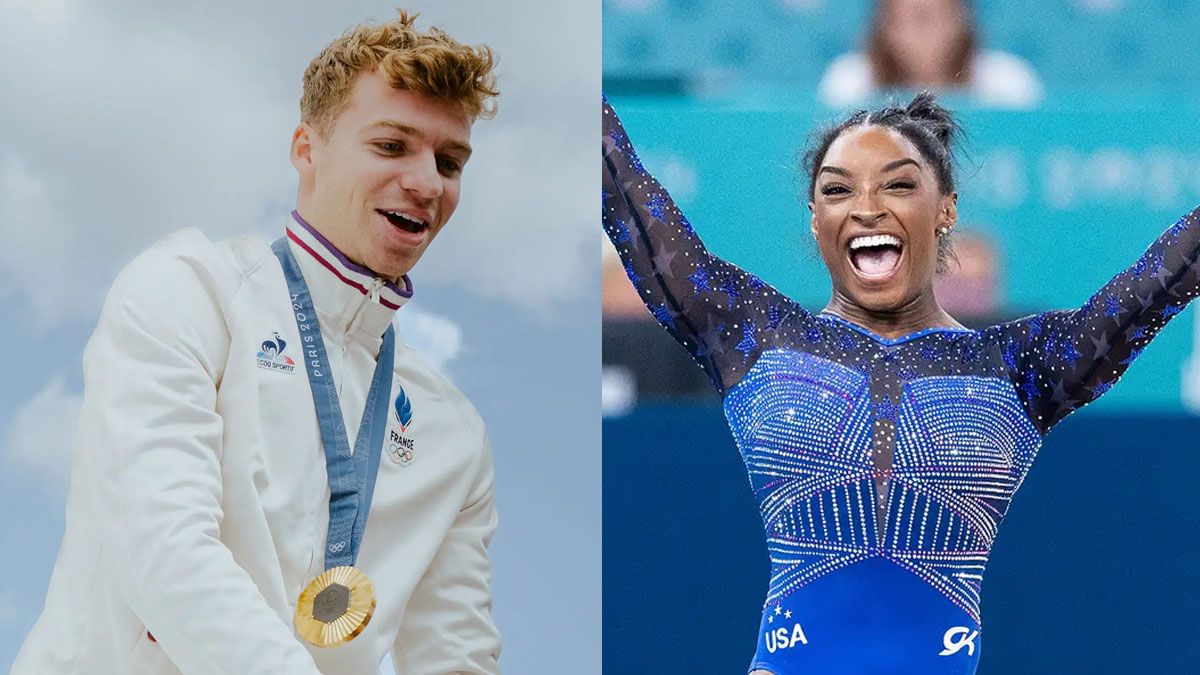 Leon Marchand y Simone Biles, dos megaestrellas del deporte, que brillaron en los JJ.OO. de Par&iacute;s. (Foto: TIME)