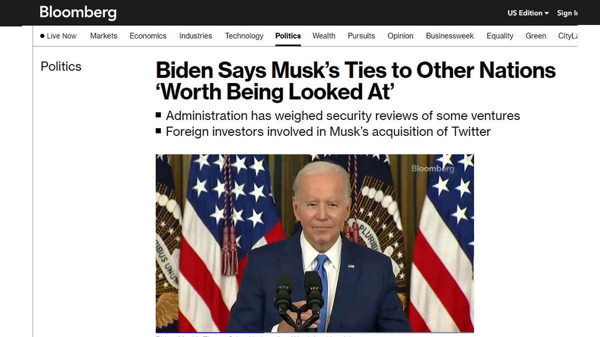 Joe Biden, partidario de investigar vínculos internacionales de Elon Musk para la compra de Twitter (Foto: Bloomberg)