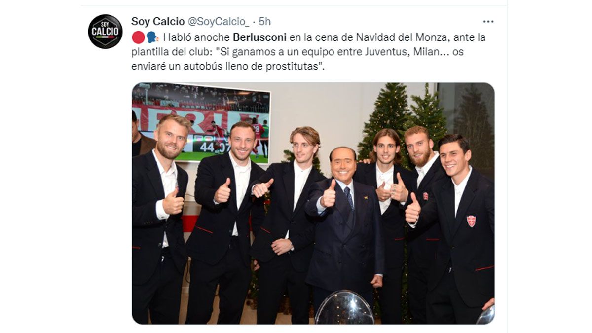 Silvio Berlusconi prometió un micro con prostitutas al plantel de su club  si superan a los grandes de Italia