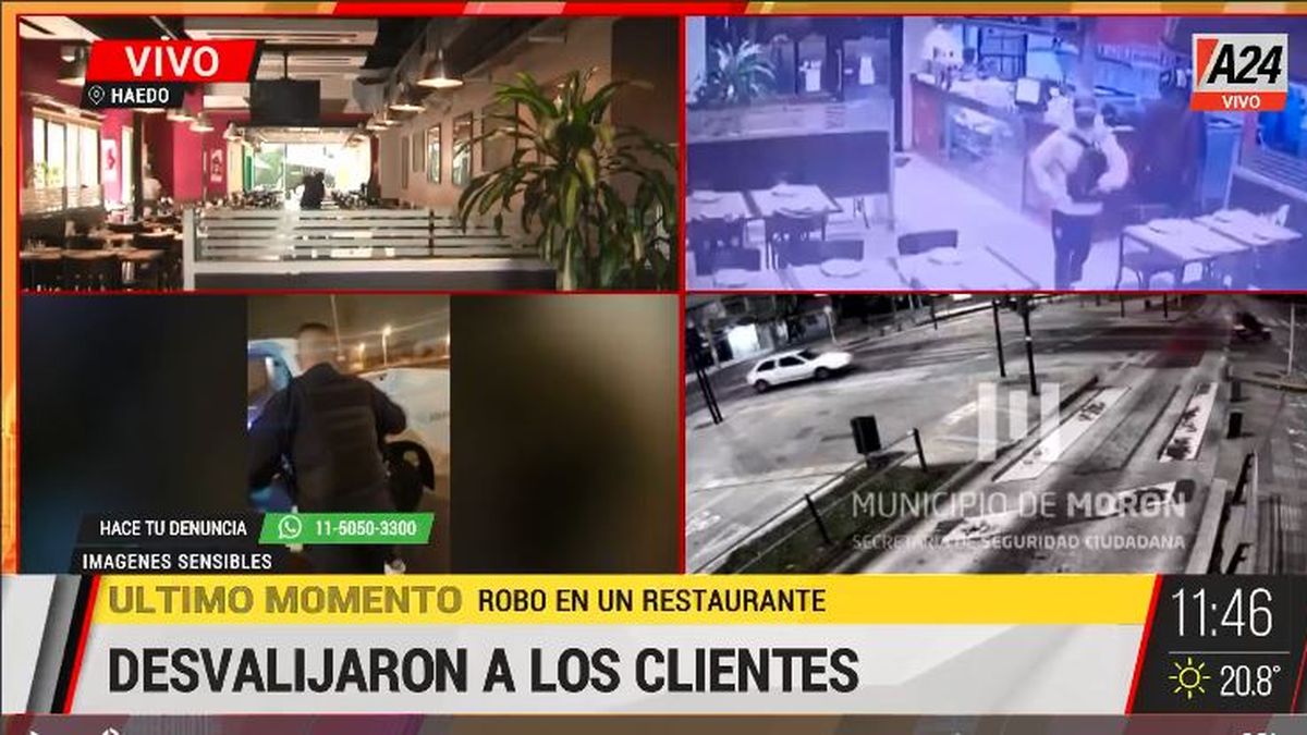 Violento robo de una banda a un restaurante en Haedo. (Captura de Tv)