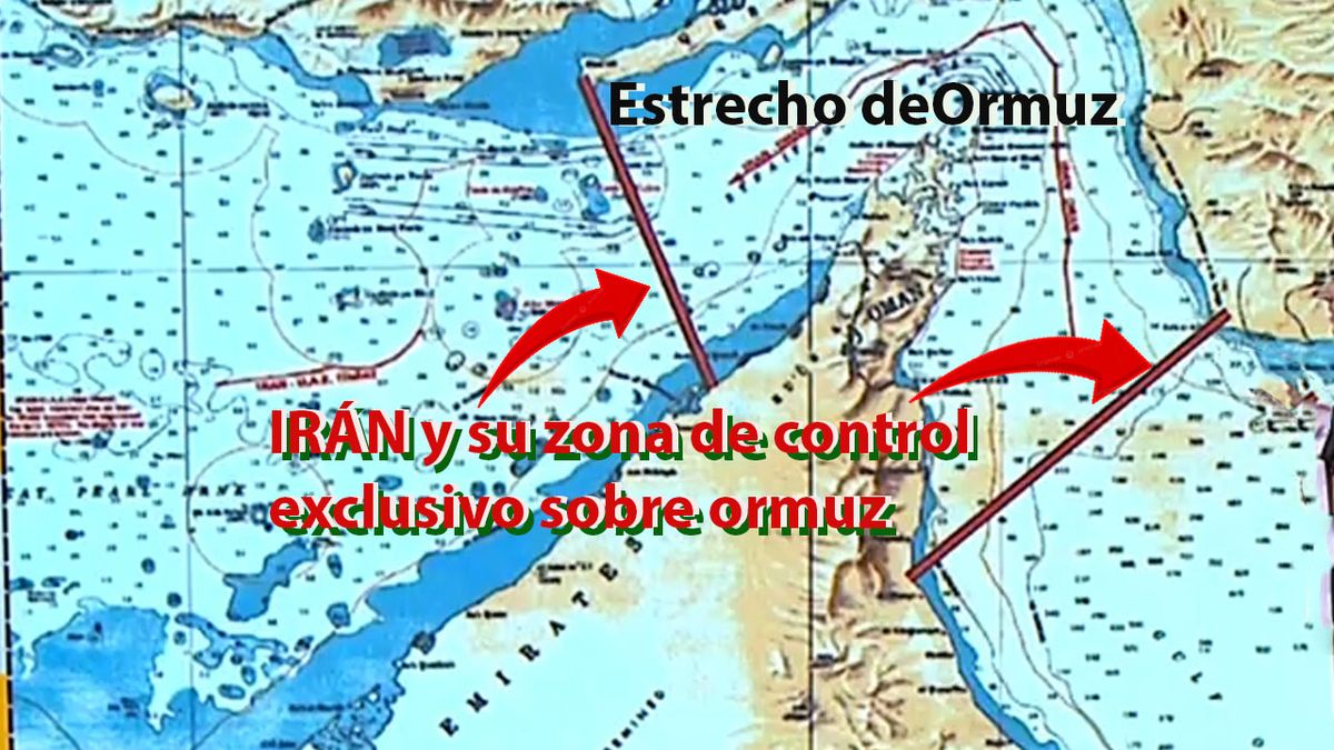 El nuevo mapa de irán en el que muestra dos líneas con su control absoluto sobre el estrecho. (Foto: A24.com)