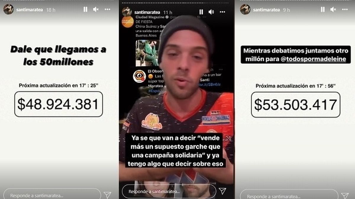 Tras prestarle la China Suárez su cuenta de Instagram para colaborar en a colecta solidaria para Madelaine, desde la suya Santi Maratea sigue de cerca la colecta y disparó furioso contra quienes hablan de romance entre ellos. 