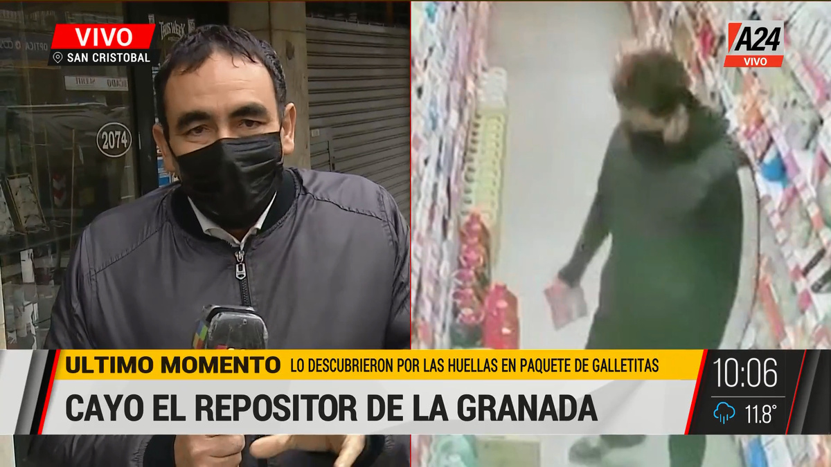Insólito: cayó por una huella el repositor de la granada. (Captura de Tv)