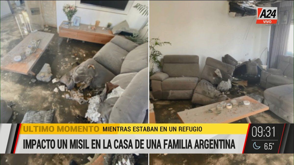 Así quedó la casa de una familia argentina tras impactar un misil. (Captura de Tv)