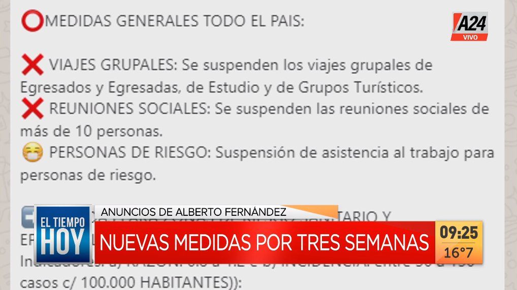 Las extensión de las medidas continuarán por tres semanas