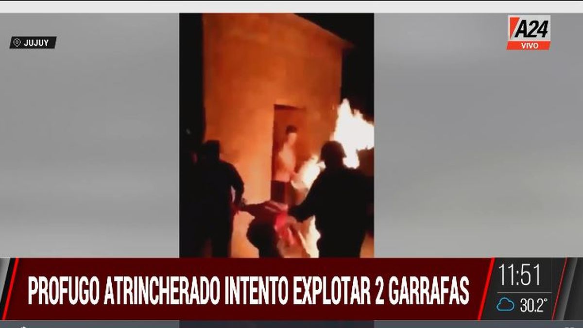 Jujuy: así un prófugo atrincherado hizo explotar una garrafa. (Captura de Tv)