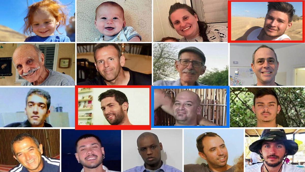 En recuadro, los tres rehenes que serán liberados. En azul, el argentino. (Foto: A24.com)