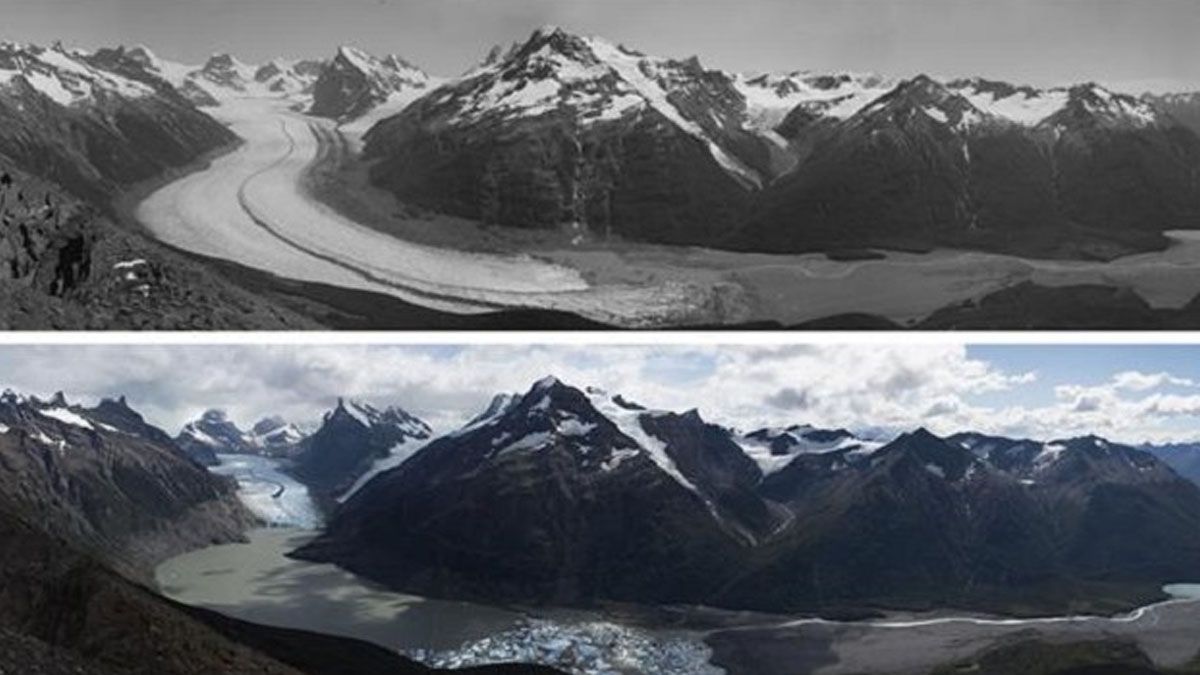 El dramático retroceso del Glaciar Upsala por el calentamiento global. (Foto: Gentileza Argositio)