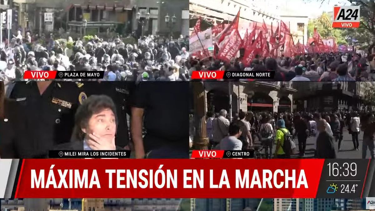 Milei supervisa operativo antipiquetes desde el Departamento Central de Policía. (Captura)