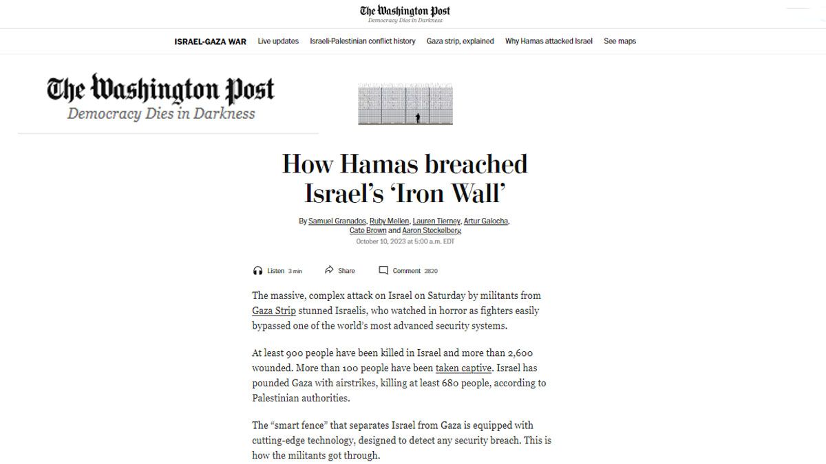 El Washington Post revel&oacute; el complejo dispositivo de Hamas para "perforar el muro de hierro" de Israel sobre la Franja de Gaza (Foto: Washington Post).