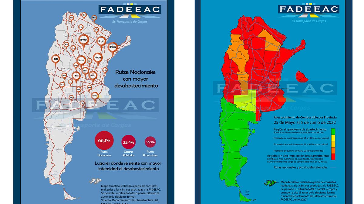 FADEEAC elaboró un mapa de la escasez de gasoil en varias provincias del país. 