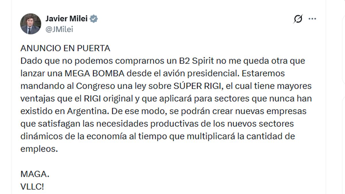 El anuncio de Milei sobre un El anuncio de Milei sobre un